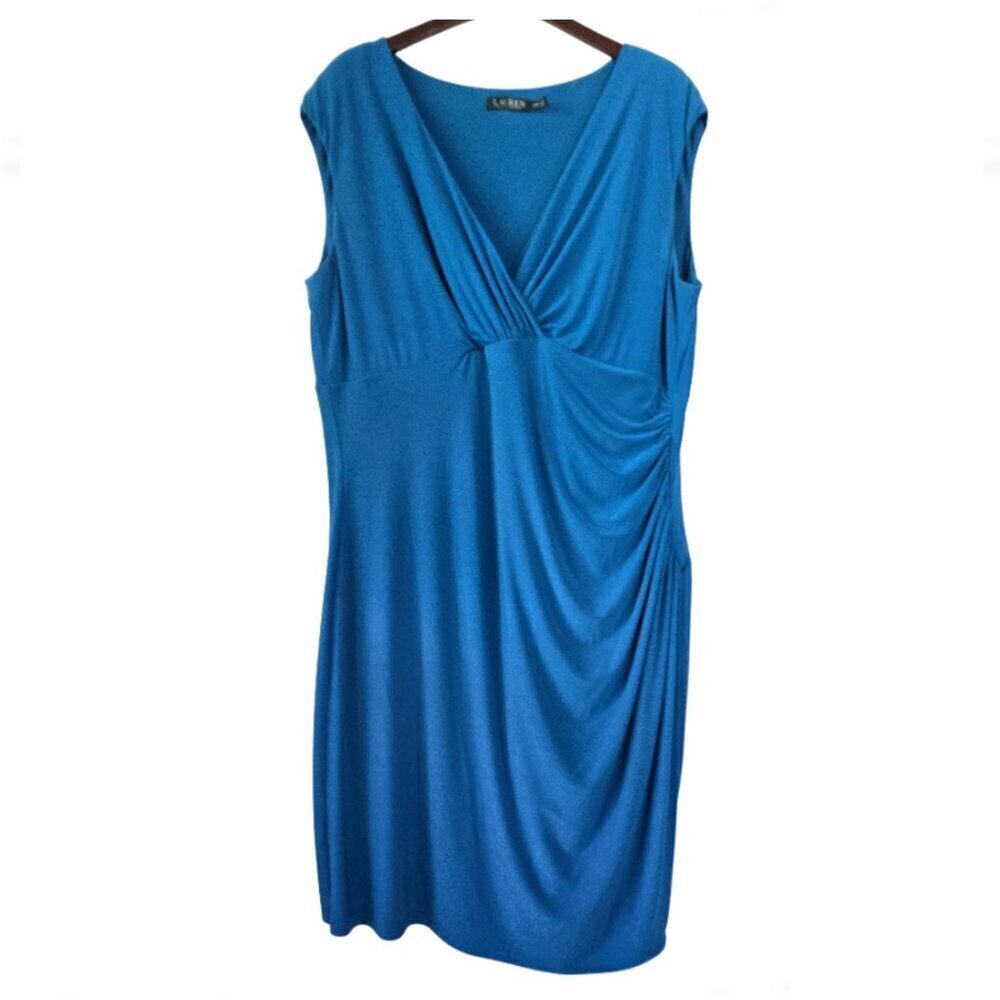 Lauren Ralph Lauren Women's Size 22W Jersey Side Ruche Sheath Dress Teal Stretch